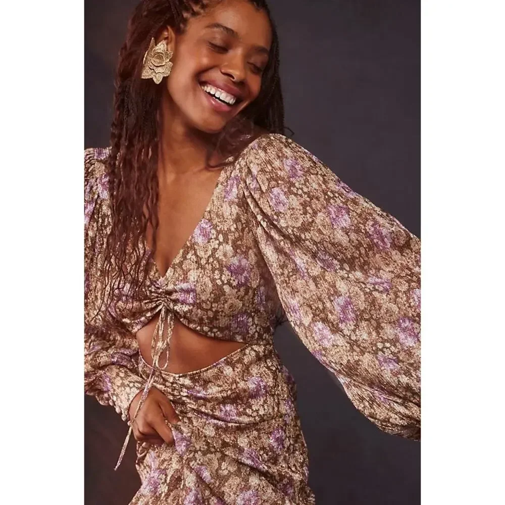 NWT For Love and Lemons Wynne Maxi‎ Dress Metallic Women’s Size Small - Picture 3 of 9